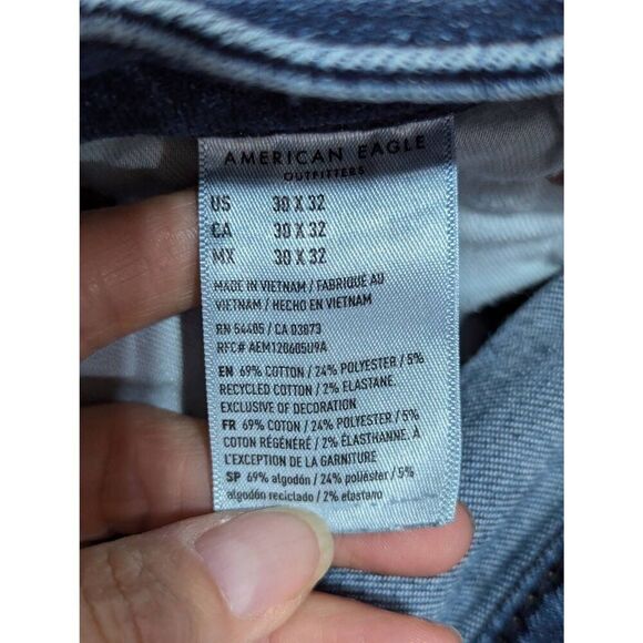 American Eagle Men's Blue Dark-Wash Mid-Rise Slim Fit Denim Jeans Size 30/32 - Picture 4 of 8
